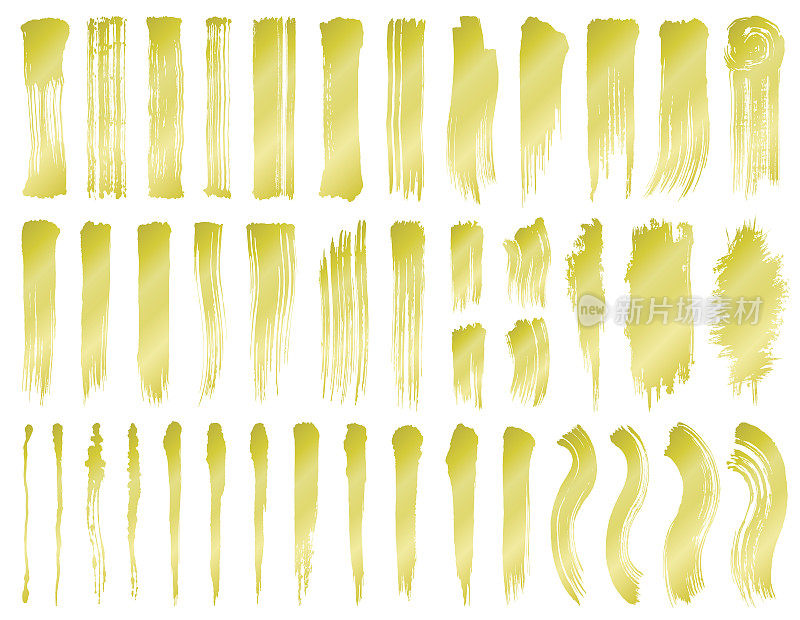 Set of brush stroke illustrations. gold color.